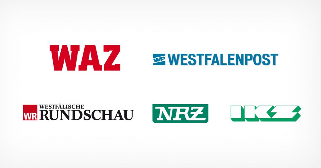 Aufteilung in Lokalausgaben: Westdeutsche Allgemeine WAZ, Westfälische Rundschau, Westfalenpost, Neue Ruhr Zeitung / Neue Rhein Zeitung