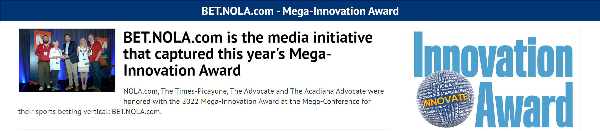 Mega-Innovation Award: Winner 2022 is BET.NOLA