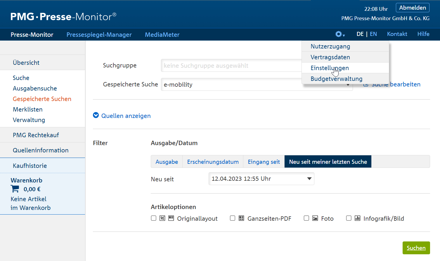 Einstellungen PMG-Portal