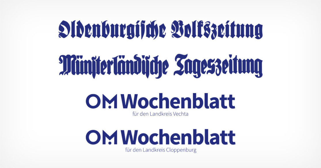 Die Logos der Oldenburgischen Volkszeitung, der Münsterländischen Volkszeitung und der OM-Wochenblätter Vechta und Cloppenburg