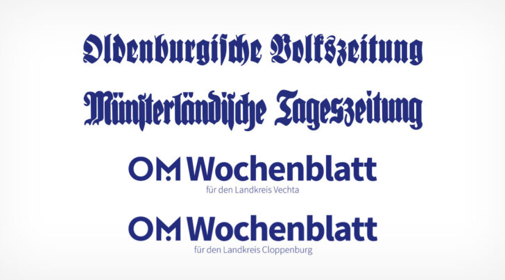 Die Logos der Oldenburgischen Volkszeitung, der Münsterländischen Volkszeitung und der OM-Wochenblätter Vechta und Cloppenburg