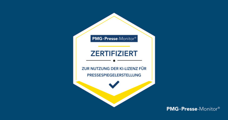 Siegel der PMG Presse-Monitor zur Zertifizierung von Medienbeobachtern und Agenturen zur Nutzung der KI-Lizenz für Pressespiegelerstellung