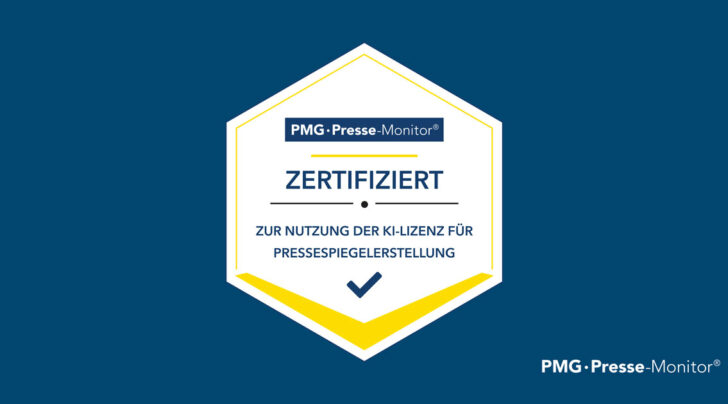 Siegel der PMG Presse-Monitor zur Zertifizierung von Medienbeobachtern und Agenturen zur Nutzung der KI-Lizenz für Pressespiegelerstellung
