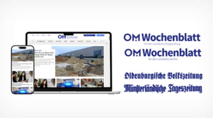 Die Logos der Oldenburgischen Volkszeitung, der Münsterländischen Volkszeitung und der OM-Wochenblätter Vechta und Cloppenburg