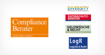 Logos der Titel Compliance Berater, Logistik & Recht, Datenschutz-Recht, Geldwäsche & Recht und Diversity in Recht & Wirtschaft